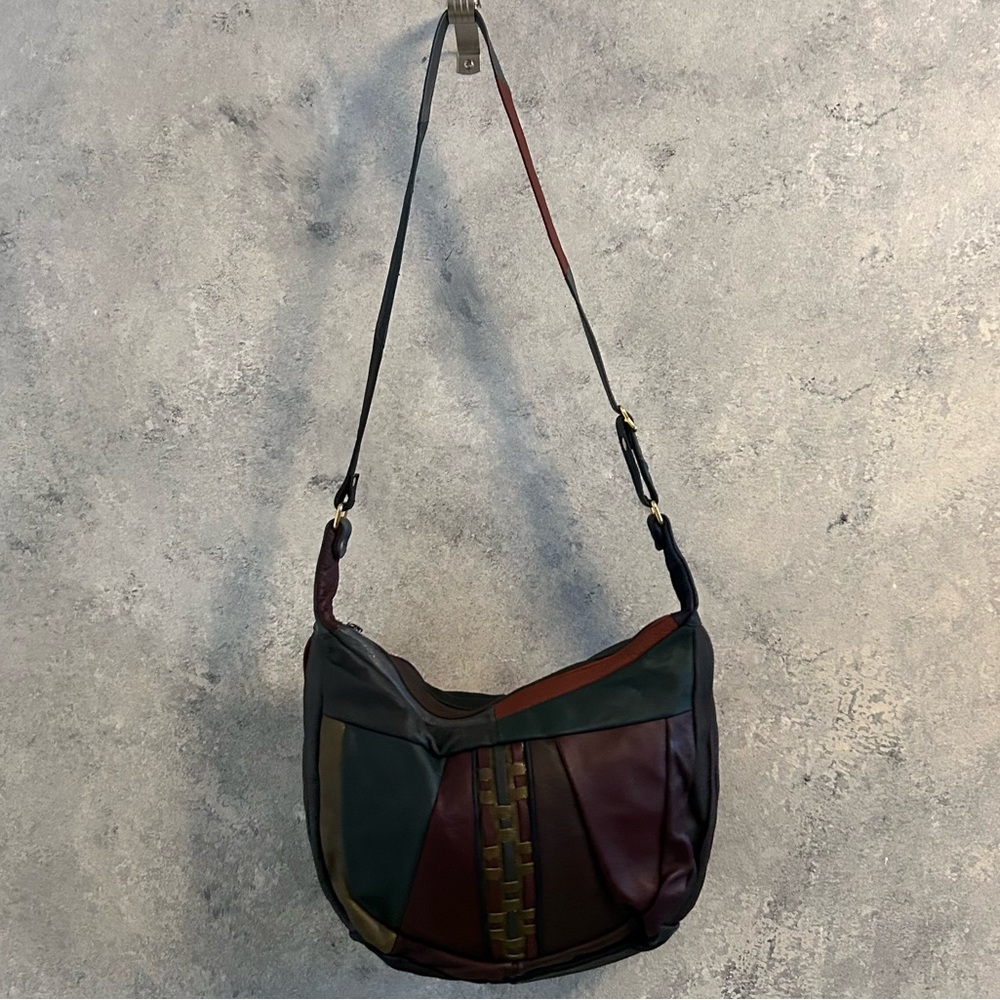 Vintage Multicolor Patchwork Boho Leather Purse Handbag Italy Signed - Picture 14 of 15